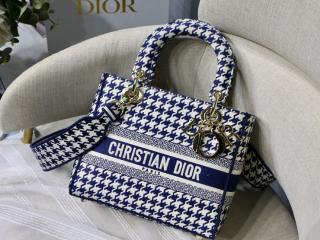 【M0565OZAF_M808】 DIOR ディオール バッグ スーパーコピー Lady D-Lite ミディアムバッグ ハウンドトゥース エンブロイダリー ショルダーバッグ
