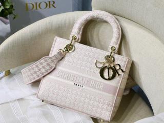 【M0565OZAF_M912】 DIOR ディオール バッグ コピー Lady D-Lite ミディアムバッグ ハウンドトゥース エンブロイダリー ショルダーバッグ