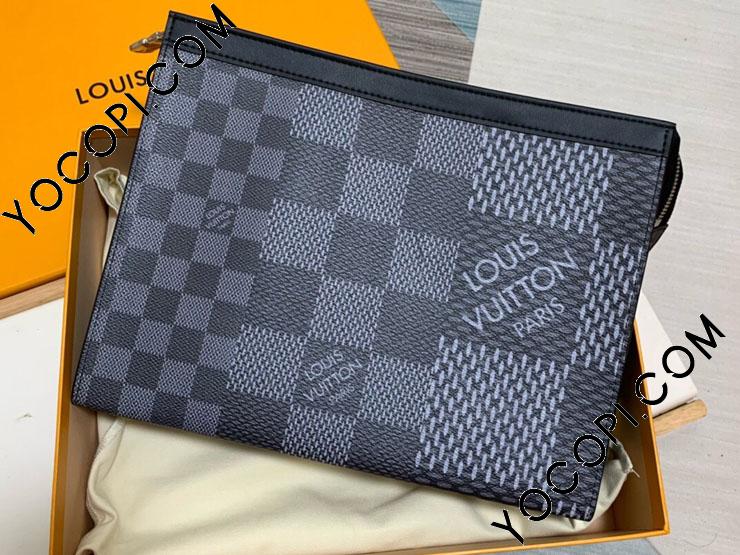 LOUIS VUITTON ルイ・ヴィトン ポシェットヴォワヤージュNM クラッチバッグ グラフィット3D ブラック N60444 ICタグ メンズ【美品】