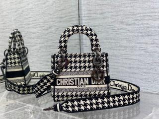 【M0500OZAE_M911】 DIOR ディオール バッグ スーパーコピー Lady D-Lite ミニバッグ ハウンドトゥース エンブロイダリー ショルダーバッグ 17/24cm選択可