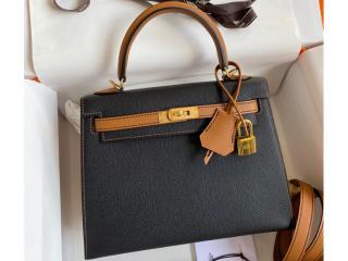 【kelly25ps14】 HERMES エルメス バッグ コピー Kelly ケリー25 ハンドバッグ エプソン ゴールド/シルバー金具選択可