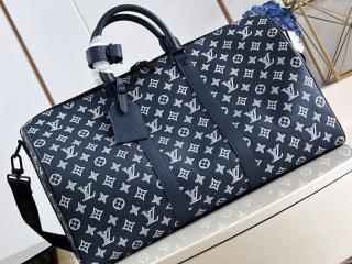 【M24953】 LOUIS VUITTON ルイヴィトン モノグラム･シャドウ バッグ コピー 24新作 KEEPALL キーポル･バンドリエール 50 メンズ ボストンバッグ インク ブルー