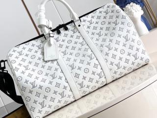【M24954】 LOUIS VUITTON ルイヴィトン モノグラム･シャドウ バッグ スーパーコピー 24新作 KEEPALL キーポル･バンドリエール 50 メンズ ボストンバッグ ホワイト