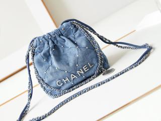 【AS3980 B16649 NY101】 CHANEL 22 シャネル バッグ コピー 24新作 ミニ ハンドバッグ ウォッシュド デニム レディース ショルダーバッグ ブルー