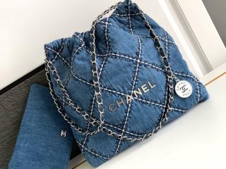 【AS3260 B15833 NW287】 シャネル バッグ スーパーコピー 24新作 CHANEL 22 スモール ハンドバッグ デニム レディース ショルダーバッグ ブルー