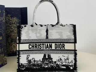 【M1296ZEGG_M933】 Dior ディオール バッグ コピー 24新作 Book Tote バッグ ミディアム Paris エンブロイダリー レディース トートバッグ