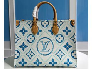 【M11262】 LOUIS VUITTON ルイヴィトン モノグラム･タイル バッグ コピー 24新作 オンザゴー MM レディース トートバッグ ラグーン ブルー