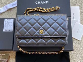 【AP0250-3】 CHANEL シャネル バッグ スーパーコピー 新作 クラシック ウォレット オン チェーン ラムスキン ショルダーバッグ ブラック