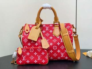 【M14067】 LOUIS VUITTON ルイヴィトン モノグラム バッグ コピー 25新作 スピーディ P9 バンドリエール 30 レディース ショルダーバッグ レッド