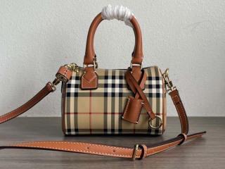【81097911】 BURBERRY バーバリー バッグ スーパーコピー 25新作 ミニ チェック ボウリングバッグ アーカイブベージュ／ブライアーブラウン