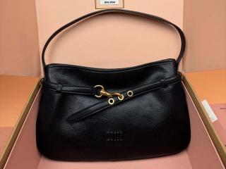 【5BC181_2BBL_F0002_V_OOO】 MIUMIU ミュウミュウ バッグ スーパーコピー 25新作 アバンチュール ナッパレザー レディース ショルダーバッグ ブラック