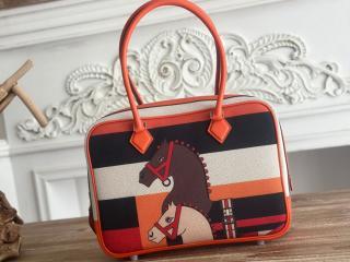 【plume25-01】 Hermes エルメス バッグ スーパーコピー Plume プリュム 25 キャンバス&カーフスキン シルバー金具 ハンドバッグ
