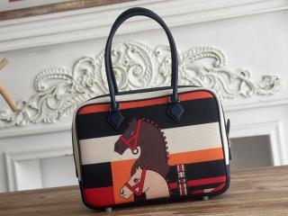 【plume25-05】 Hermes エルメス バッグ スーパーコピー Plume プリュム 25 キャンバス&カーフスキン シルバー金具 ハンドバッグ