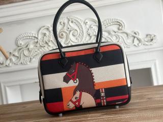 【plume25-06】 Hermes エルメス バッグ コピー Plume プリュム 25 キャンバス&カーフスキン シルバー金具 ハンドバッグ