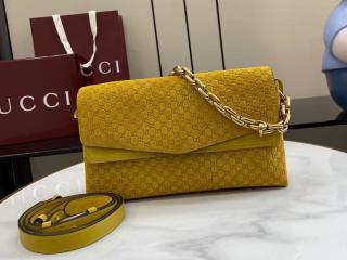 【857622-5】 GUCCI グッチ バッグ コピー 26新作 GGスエード チェーン付き ミディアム ショルダーバッグ