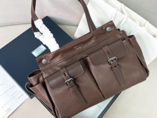 【1BG645_2G6F_F0324_V_OOO】 PRADA プラダ バッグ コピー 26新作 プラダ ルート ミディアム レザー トートバッグ ココアブラウン